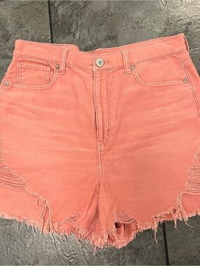 American Eagle Outfitters Coral Pink Distressed High-Rise Jean Shorts
